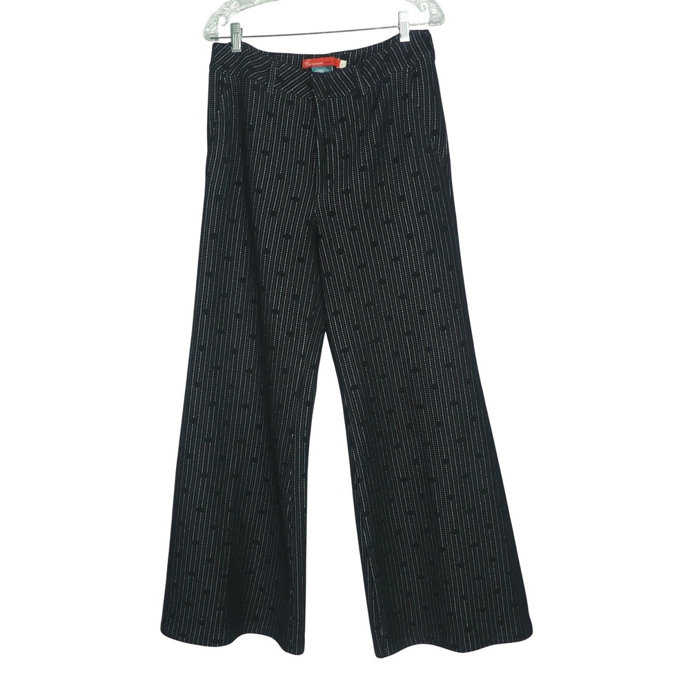 Anthropologie Cartonnier Black Pinstripe Wide Leg Trousers Knit Pants Sz 30 High